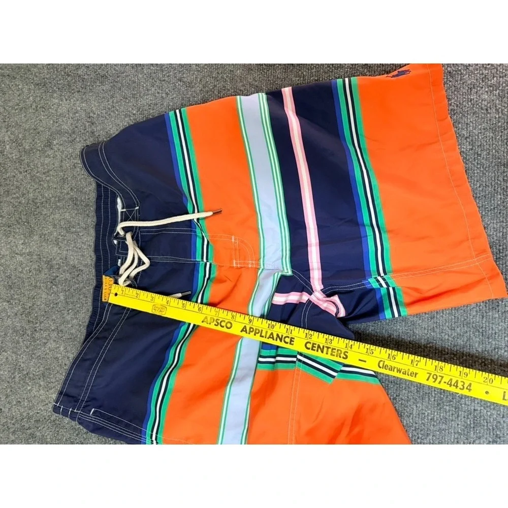 Polo Ralph Lauren Mens Orange Blue Striped Kailua Swim Trunks Shorts Size XL